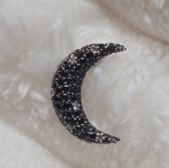 Source Unknown Jewelry - Black/White Diamond Cresent Moon Necklace 10K White Gold - NO CHAIN
